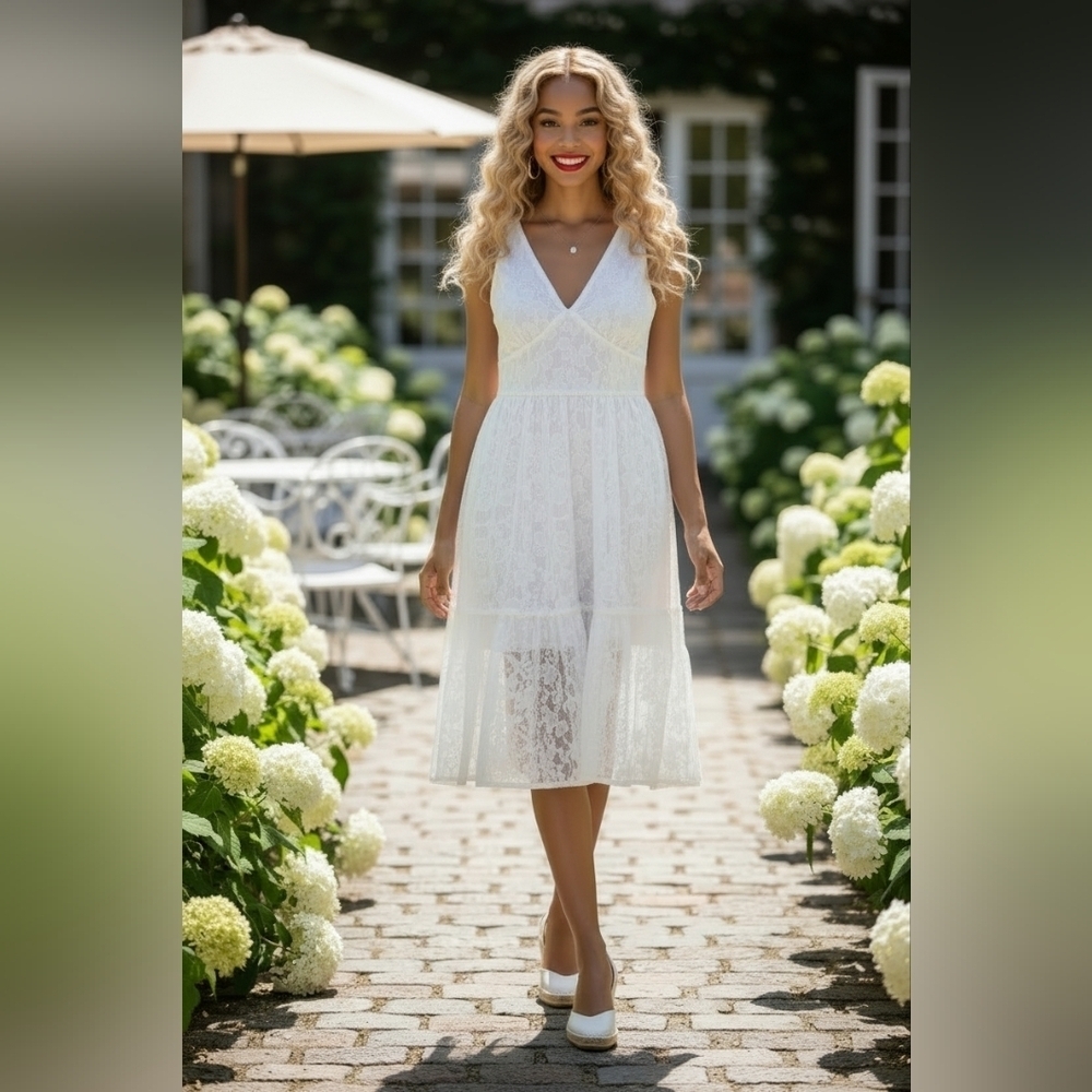 Tommy Hilfiger Cottagecore White Flowy Boho Sleeveless Dress, Size 10